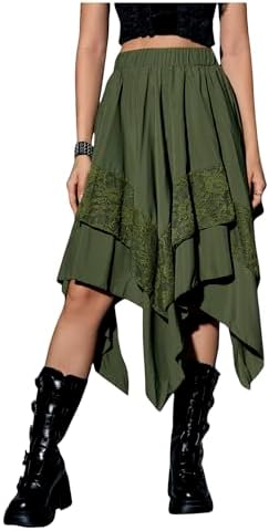 Verdusa women's Renaissance elegant fairy dress Y2k contrasting lace layered asymmetrical mid length skirt