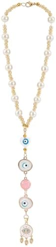 DELORIGIN Evil Eye Car Hanging Ornament Heart Evil Eye Rear View Mirror Car Charm Lanyards Beaded Decor Hanging Accessories Sun Catcher Pendent Decoration for Window Home Door Frame Balcony
