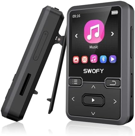 32GB Clip Mp3 Player with Bluetooth 5.0, Mini Portable Wearable Mp3 Player with FM Radio Recording, Music mp3 Player for Kids with Pedometer Mp3 and Mp4 Player, Max 128GB TF Card (Black)