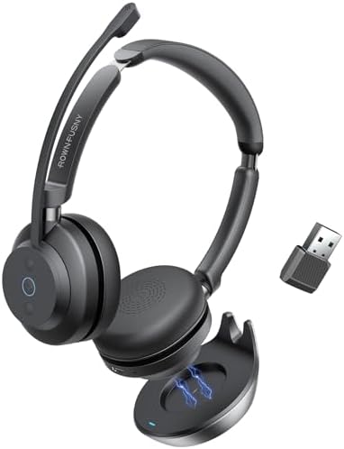 Rownfusny Wireless Headset, Bluetooth Headphones &amp; 2.4G USB Dongle with Noise Cancelling Mic, Mute Button - for PC, Laptop, Call Center, Home Office, Zoom, Teams Meeting