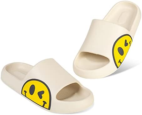 Uonesone women's slippers, men's pillow slippers sandals, neutral anti slip quick drying shower shoes, indoor and outdoor exposed toe SPA bath, fitness house, leisure massage, smiling face slippers