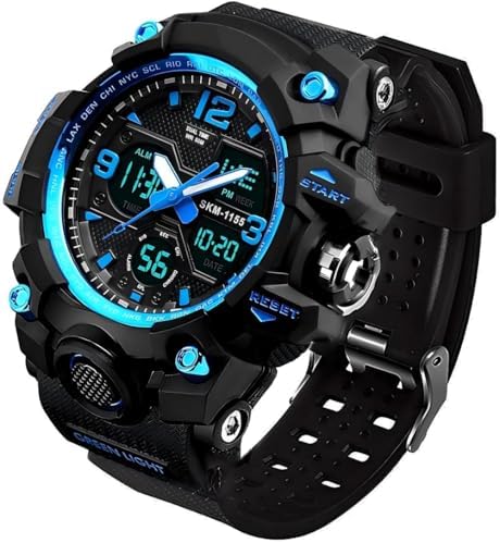LYMFHCH Men&#39;s Analog Sports Watch, LED Military Digital Watch Electronic Stopwatch Large Dual Dial Time Outdoor Army Wrist Watch Tactical