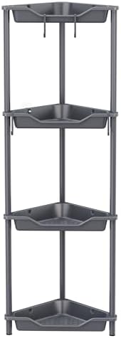Orimade anti rust 4-layer floor standing corner shower rack storage rack, plastic metal splicing floor corner rack bathroom storage rack, 27.4 x 27.4 x 113.3 cm, gray