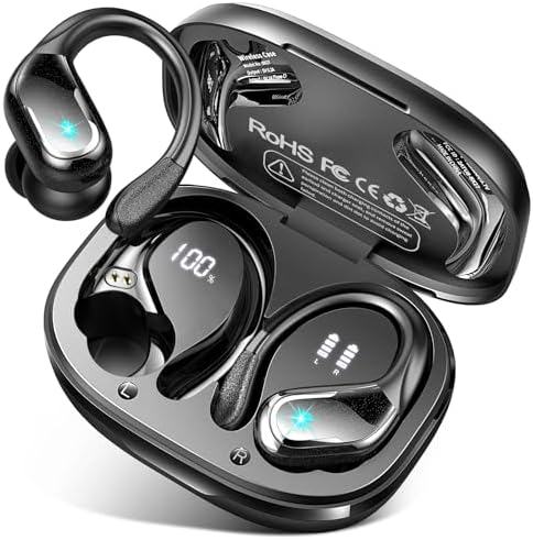 Wireless Earbud, 75Hrs Bluetooth 5.4 Headphones IP7 Waterproof for Sport, Running Wireless Earphones with ENC Noise Cancelling Mics, Deep Bass Over Ear bud with Earhooks for Android, iOS, Workout, Gym