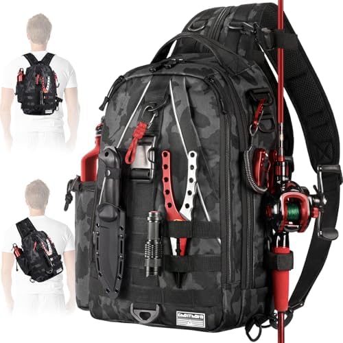 Ghosthorn Fishing Backpack Tackle Sling Bag-Backpack with Rod Holder- Lightweight Tackle Box Fly Fishing Gifts for Men Women