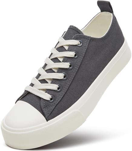 ZGR Womens White Canvas Sneakers,Classic Black Canvas Shoes,Casual Fashion Sneakers
