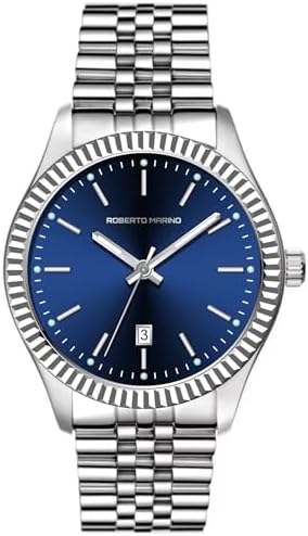 Roberto Marino Men\u2019s Luxury Watch \u2013 Gold Stainless Steel, Japanese Quartz, Blue Dial, 3 ATM Water Resistant