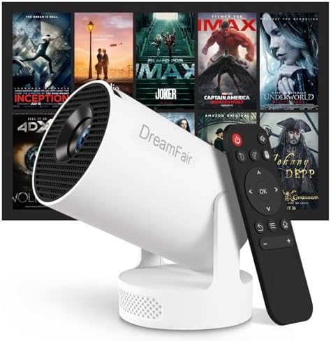 DreamFair Mini Projector with WiFi and Bluetooth  4K 1080P 170 ANSI Auto Keystone Correction  210° Rotatable Portable Projector  25&#34;-110&#34; Screen Video Projector for Smartphone\/Laptop\/PC HY30