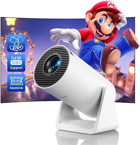 [Short Throw\/Adjustable Stand]Mini projector with WiFi and Bluetooth, 2025 Upgrade Outdoor Portable Movie Projector 1080P, Auto Vertical Keystone, Home Projector for Phone\/TV Stick, WiMiUS S27 (Whit