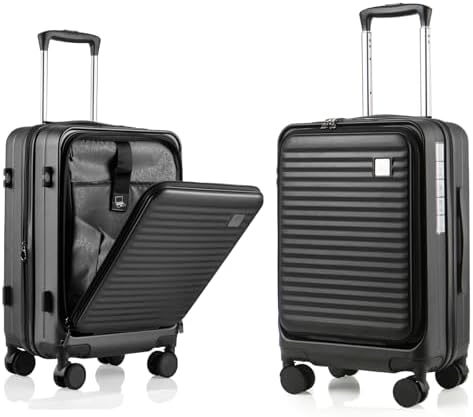 Kmvazcd Expandable Carry On Luggage Durable Hardside Lightweight Rolling Suitcases with Spinner Wheels TSA Lock, (Black, 20-Inch)