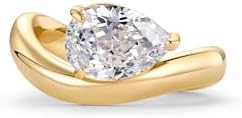 PAVOI 14K Gold Plated Premium Cubic Zirconia Square Solitaire Engagement Ring for Women - Unique Wavy Promise and Fake Wedding Ring