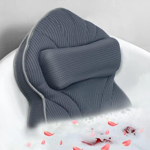 Poemland Extra Thick Large Bath Pillow with Neck,Back,Head Support for Bathtub, Spa, Soaking Gray(19&#39;&#39;x15&#39;&#39;)
