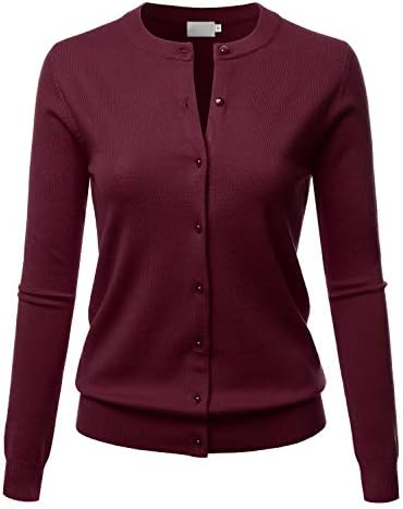 LALABEE Women&#39;s Crew Neck Gem Button Long Sleeve Soft Knit Cardigan Sweater