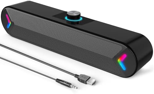 LENRUE Computer Speakers,Wired USB-Powered Sound-bar with 10W Stereo Sound for PC Desktop,Plug-n-Play (A39PRO \/Black)