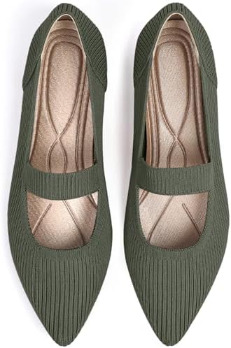 TINGRISE Women&#39;s Flats Shoes Pointed Toe Knit Washable Ballet Comfortable Dressy Mary Jane Flat