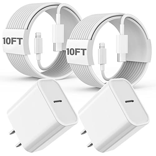 Fast Charger iPhone,10FT iPhone Charger,Long 10Feet Fast Apple Charger USB C to Lightning Cable Cord 2Pack Type C Wall Charger Box Block Plug for iPhone 14\/14 Pro Max\/14 Plus\/13\/13 Mini\/12\/11\/X