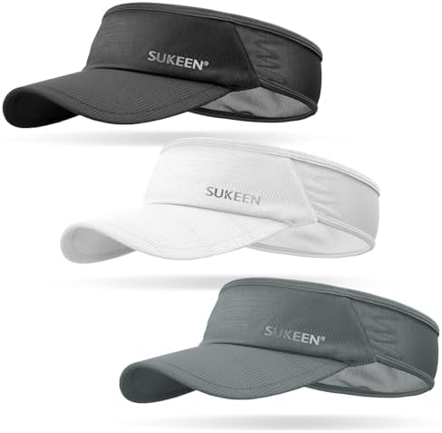 Sukeen 3 Pack Sports Sun Visor Men Women Lightweight Packable Cooling Stretchy Visor Hat for Running, Tennis, Golf