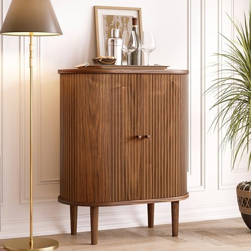 WERMO 28&#39;&#39; Bar Cabinet with Storage - Coffee and Wine Bar Buffet Cabinet with Sliding Doors and Adjustable Shelves. Sideboard Storage Cabinet, Dining Room Cabinet for Kitchen and Living Room (