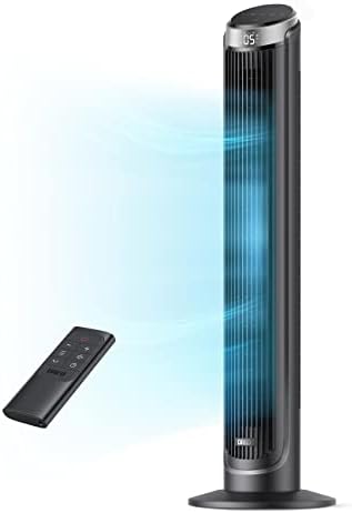 Dreo Tower Fan for Bedroom, 90° Oscillating Fans that Blow Cold Air, 5 Speeds, 4 Modes with 26ft\/s Velocity, 12H &amp; 28dB Quiet Timer, Remote, Touch, 40&#34; Standing Floor Fan for Home Office, Bla