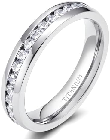 TIGRADE 4mm 5mm 6mm Titanium Ring Cubic Zirconia Engagement Ring Wedding Band Size 3 to 13.5