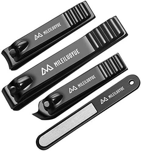 Nail Clippers Set Black Stainless Steel Nail Cutter&amp; Sharp Oblique Toe Nail Clipper &amp; Nail File 4 Pieces, Men and Women Suitable for Gifts.