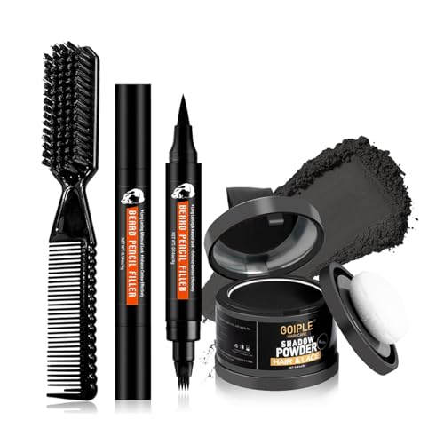 Beard Pencil Filler for Man Dual Ended Micro-Fork Tip Beard Filler - Beard Pen &amp; Brush Long Lasting Coverage Natural Finish - Male Mustache Repair Shape Hairline Powder Root Touch Up Hair Color(Bl