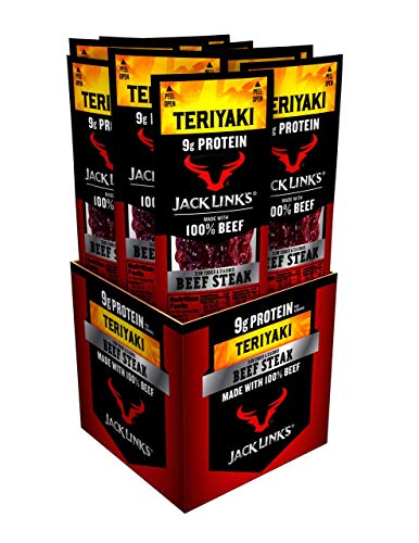 Jack Link&#39;s Beef Steak, Teriyaki - Protein Snacks, Meat Snack with 9g of Protein, Made with 100% Beef, Individually Wrapped Bulk Snack Pack, Keto Friendly - 1 Oz. (12 Count)