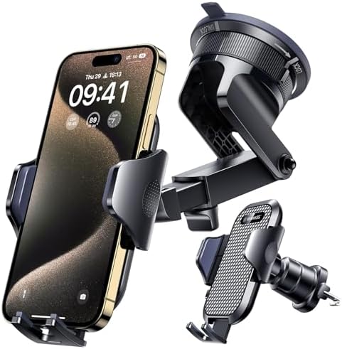 [2025 True Military-Grade] Car Phone Holder VANMASS [Upgraded Strongest Suction &amp; Clip] Cell Phone Mount for Dashboard Windshield Vent,Truck Cradle Stand for iPhone 16 Pro Max 15 14 13 Samsung And