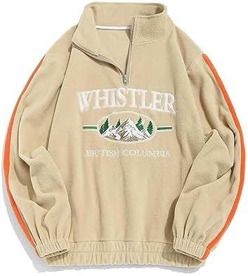 ZAFUL Men's Alphabet Embroidered Raglan Sleeve Quarter Zipper Wool Retro Hooded Sweatshirt