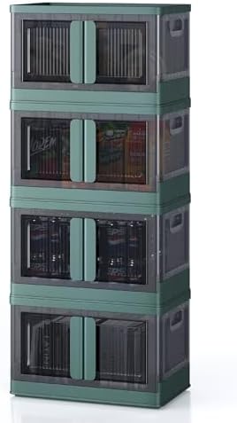 Sineda 8.4Gal Collapsible Storage Bins with Lids &amp; Wheels - 4 Pack Stackable with Doors, Heavy-Duty Plastic Containers for Home\/Office, Green
