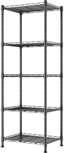REGILLER 5-Wire Shelving Metal Storage Rack Adjustable Shelves,Standing Storage Shelf Units for Laundry Bathroom Kitchen Pantry Closet(Black,11.8&#34; D x 16.6&#34; W x 53.5&#34; H)