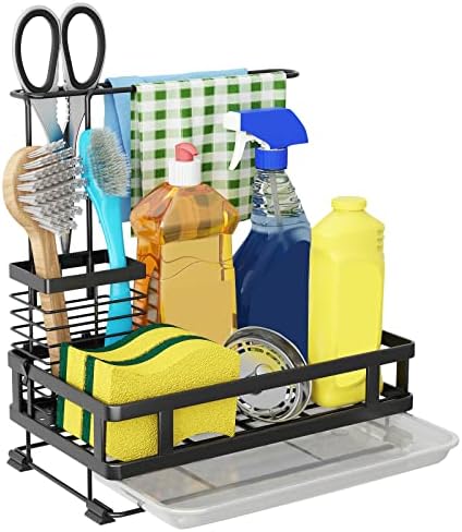 Godboat Dish Soap Dispenser, Kitchen Sink Organizer with Brush Rack, 304 Stainless Steel, Sponge Holder for Kitchen Sink, Sink Caddy with Drain-Pan, Cool Kitchen Gadgets &amp; Gifts for Women, Christm