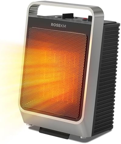 ROSEKM Space Heaters for Indoor Use, 1500W Portable Electric Heater with Thermostat, Ceramic Heater for Room Bedroom Office Under Desk with 3 Heating Levels, Safe Tip-Over Protection