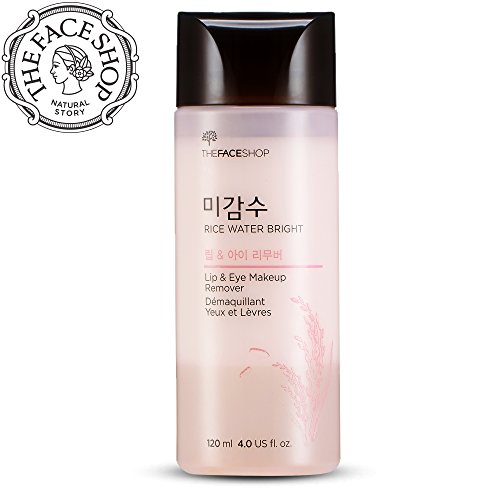 The Face Shop Oil-Free Liquid Eye Makeup Remover, Natural Rice Water Lipstick, Waterproof Mascara &amp; Eyeliner Removal - 120 mL \/ 4 Oz, K-Beauty